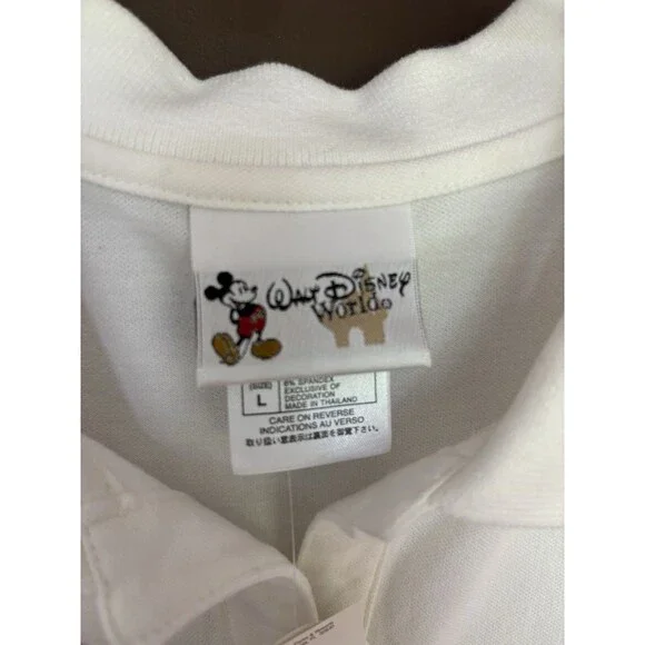 Disney Shirt Women L Sleeveless White Blue Stripe Cotton Mickey Mouse Brand New! - Picture 6 of 8